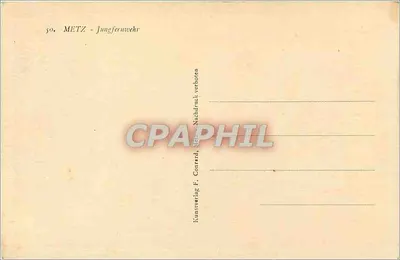 Metz - Jungfernwehr — widok mostu i katedry — wydawca F. Conrad — Rewers