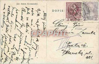 Jan Amos Komenský — portret — wydawca nieznany, numer seryjny nie widoczny — Rewers