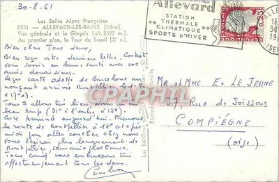 Allevard-les-Bains — Vista geral e o Gleyzin (alt. 2597 m.) — Editor Les Éditions de la Poste — Verso