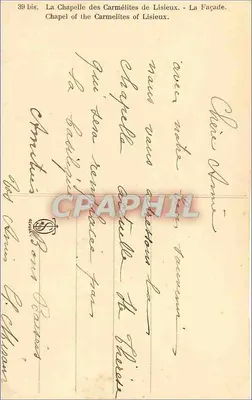 De Kapel van de Carmelieten van Lisieux — De Gevel — Uitgever G. Chanoine, n° 39 bis — Achterkant