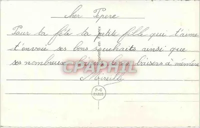 Kleine Mädchen, das Blumen einer Puppe anbietet — PC 6516 — P-C Paris — Rückseite