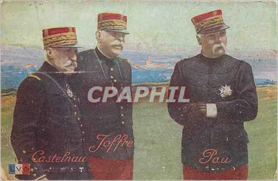 Três generais franceses — Castelnau, Joffre, Pau — editor L.V.C. n° F4