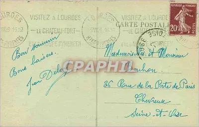 Lourdes — Widok boczny katedry i Pic du Jer (wysokość 1.000 metrów) — Galeries Lafayre, n°125 — Rewers