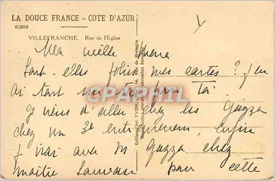 Villefranche-sur-Mer — Rue de l'Église — Editor Yvon, n°6/203 — Verso