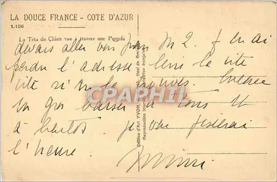 A Cabeça do Cão vista através de uma pergola — A Doce França - Costa Azul — Edição de Arte Yvon, 1/196 — Verso