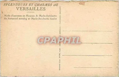 Mañana de otoño en el Hameau de Marie-Antoinette — Splendeurs et Charmes de Versailles — Éditions S.A.R.T. Yvon, París — Reverso