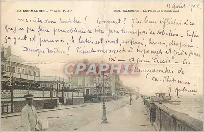 Bilhete postal antigo Cabourg - a praia e o boulevard