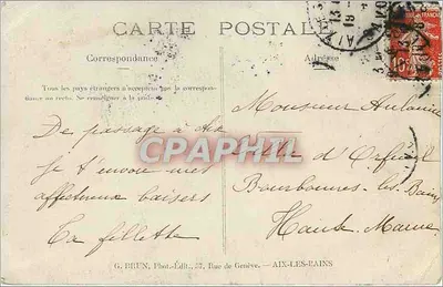 Aix-les-Bains - Lago do Bourget — G. Brun, Fot.-Edit., 57, Rue de Genève — Aix-les-Bains — Verso