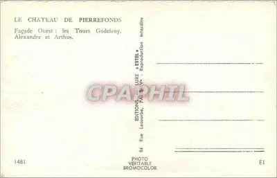 Zamek Pierrefonds — Façada Zachodnia: wieże Godelroy, Alexandre i Arthus — Wydawnictwo Estel — Rewers