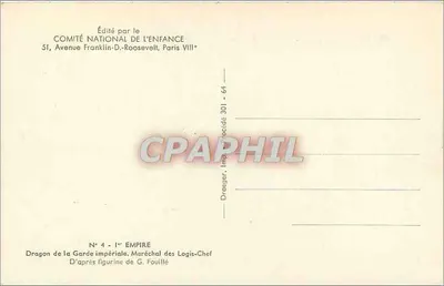 Dragão da Guarda Imperial — Maréchal dos Logis-Chef — Editado pelo Comitê Nacional da Criança, N° 4 - Primeiro Império — Verso