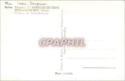 Castelo de Roche-Bagnoles — Estação termal — Edições R. Gallet, Bagnoles-de-l'Orne — Verso