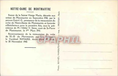 Notre-Dame de Montmartre — szanowana statua w Paryżu — wydawca M.M. i numer serii M — Rewers