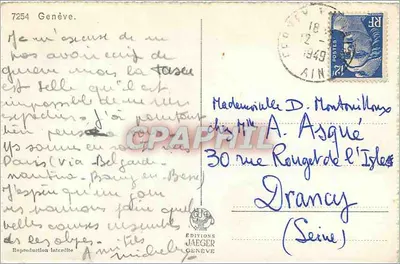 Genève — vue du lac avec drapeau suisse — Éditions Jaeger — Verso