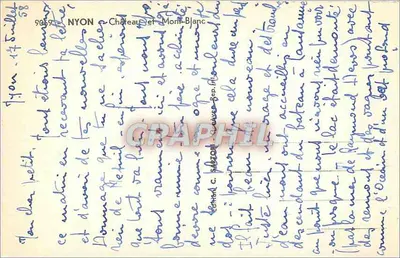 Zamek w Nyonie — Mont-Blanc w tle — wydawca C. P. S. Nyon, nr 9089 — Rewers