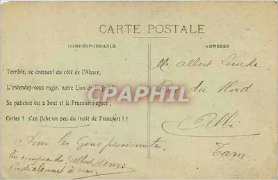 Stara pocztówka Belfort Le lion s'impatiente Agadir Maroc — Rewers