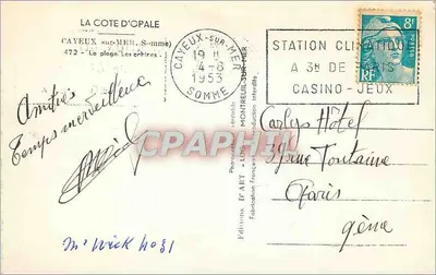 Cayeux-sur-Mer — praia e cabines — Edições D'ART - Lille — Verso