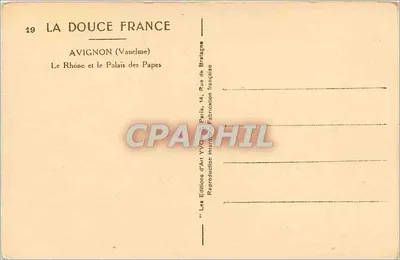Aviñón — El Ródano y el Palacio de los Papas — Les Éditions d'Art Yvon, París — Reverso