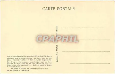 Croix no Col de Minuit — Passagem dos colportadores vandois e huguenotes — Edição G.-L. Arlaud - Chatillon — Verso