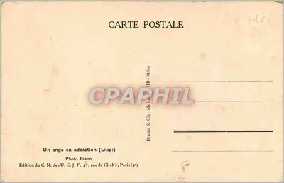 Un ángel en adoración — Lippi — Edición del C.N. de las U.C.J.F., rue de Clichy, París (9e) — Reverso