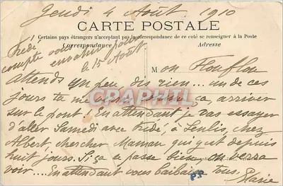 Bilhete postal antigo Ponte sobre a Oise — Verso