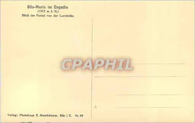 Sils-Maria w Engadinie — widok na Fextal z Larethöhe — Photohaus E. Meerkämper, Sils i. E. Nr. 99 — Rewers