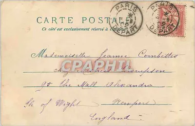 Białe kwiaty — karta pocztowa z datą 10 sierpnia 1908 — wydawca nie widoczny — Rewers
