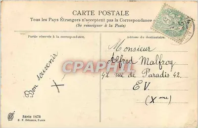 Paisagem de montanha — Feliz Páscoa — K. F. Éditeurs, Paris, Série 1475 — Verso