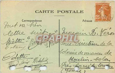 Bilhete postal antigo Parfondeval o Templo — Verso