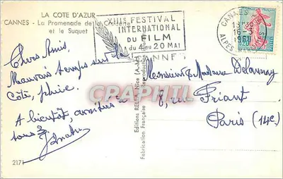 Cannes - Die Promenade der Côte d'Azur — XIII. Internationaler Filmfestival — Ausgabe Relia, Nr. 2171 — Rückseite