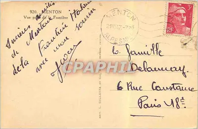Widok blisko granicy — Menton — Wydawca L. Gilletta, n° 920 — Rewers