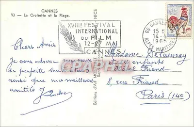 Cannes — La Croisette et la Plage — Éditions d'Art Montpét — Rewers