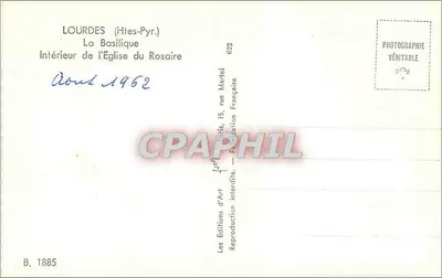Lourdes (Htes-Pyr.) — Widok wnętrza Bazyliki Rosaryjnej — Wydawnictwo Sztuki, Paryż — Rewers