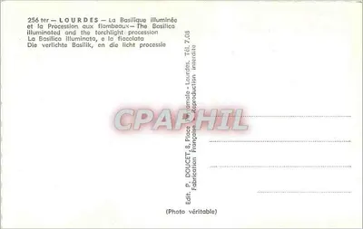 Lourdes — A Basílica iluminada e a Procissão com tochas — Editor Edlux — Verso
