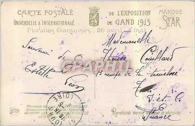 O Palácio das Festas — Exposição Universal e Internacional de Gand - 1913 — Editor STAR — Verso