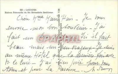 Casa Paternal de Santa Bernadette — Lourdes — Ed. Lux, n° 222 — Verso