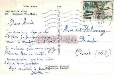 Palmiery przy brzegu morza — Saint-Raphaël (Var) — Combière Imprimeur — Rewers