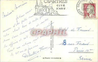 Chartres — Pamiątka z Chartres — J. Dolbeau, Wydawca Chartres — Rewers
