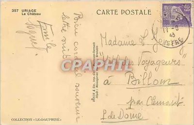 Uriage - O Castelo — editor BRAUN & Cie, n° 357 — Verso