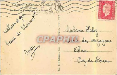 Clermont-Ferrand — Place de Jaude, estátua de Vercingétorix e Teatro — Édit. d'Art Belfranco, Caen — Verso