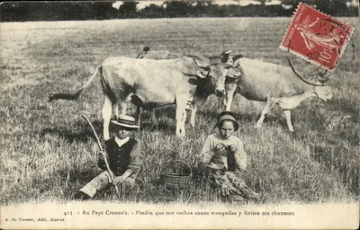No País Creusois — Pindin que mo vachas sont tranquilles y finisse ma chaussou — A de Nussac, edição Guéret, n°413
