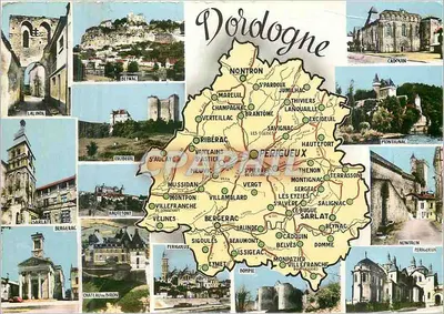 Bilhete postal moderno Prefeitura da Dordogne Perigueux Subprefeitura Bergerac Nontron Sarlat