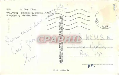 Vallauris - O Homem com o Cordeiro (Picasso) — Éditions de Cimiez, Paris — Verso
