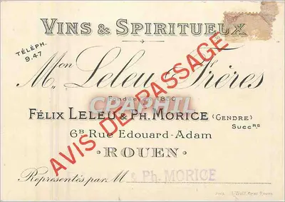 Vinhos & Licores — Félix Leleu & Ph. Morice (Sobrinho) Sucursal — Rouen