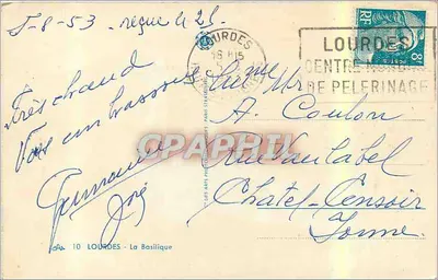 Lourdes — A Basílica — Les Arts Philatéliques, Paris — Verso