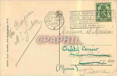 Bilhete postal antigo Blankenberghe A Praia — Verso