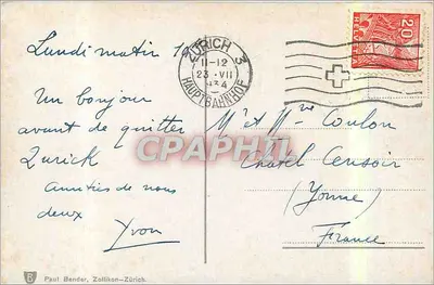 Zurique, Quaibrücke und die Alpen — Paul Bender, Zollikon-Zürich, n° 519 — Verso