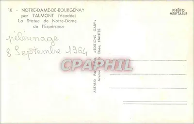 Nossa Senhora da Esperança — Estátua de Pelerinagem em Bourgenay — Éditions Gaby, Nantes — Verso