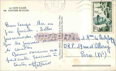 Côte d'Azur — Pôr do Sol — Éditions Françaises, n° 108 — Verso