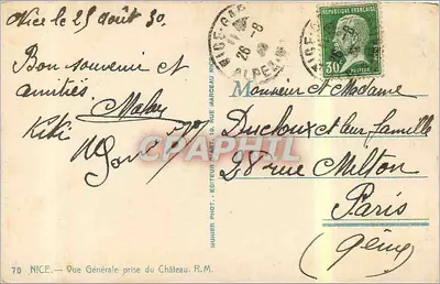 Nice — Ogólny widok z zamku. R.M. — Fot. Munier — nr 70 — Rewers
