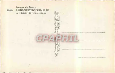 Saint-Vincent-sur-Jard — A Casa de Clémenceau — Éditions d'Art Raymon, Vendée — Verso